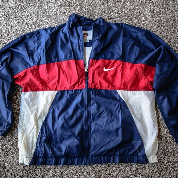 nike jacket red white and blue